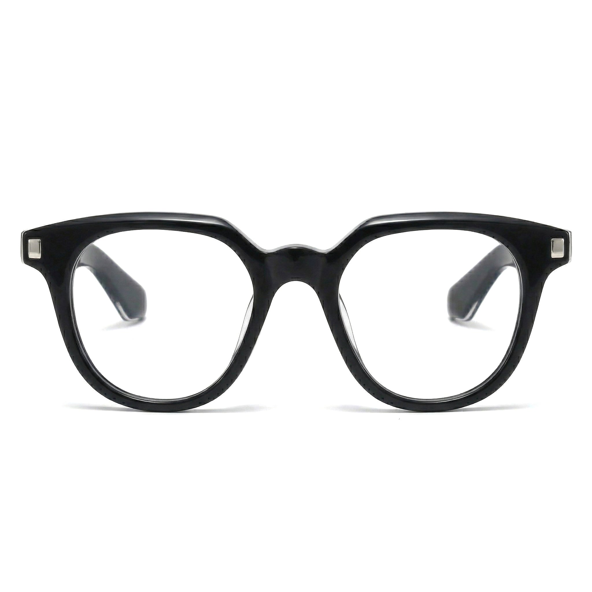 Encore Finesse glasses closeup front view in black silver frames