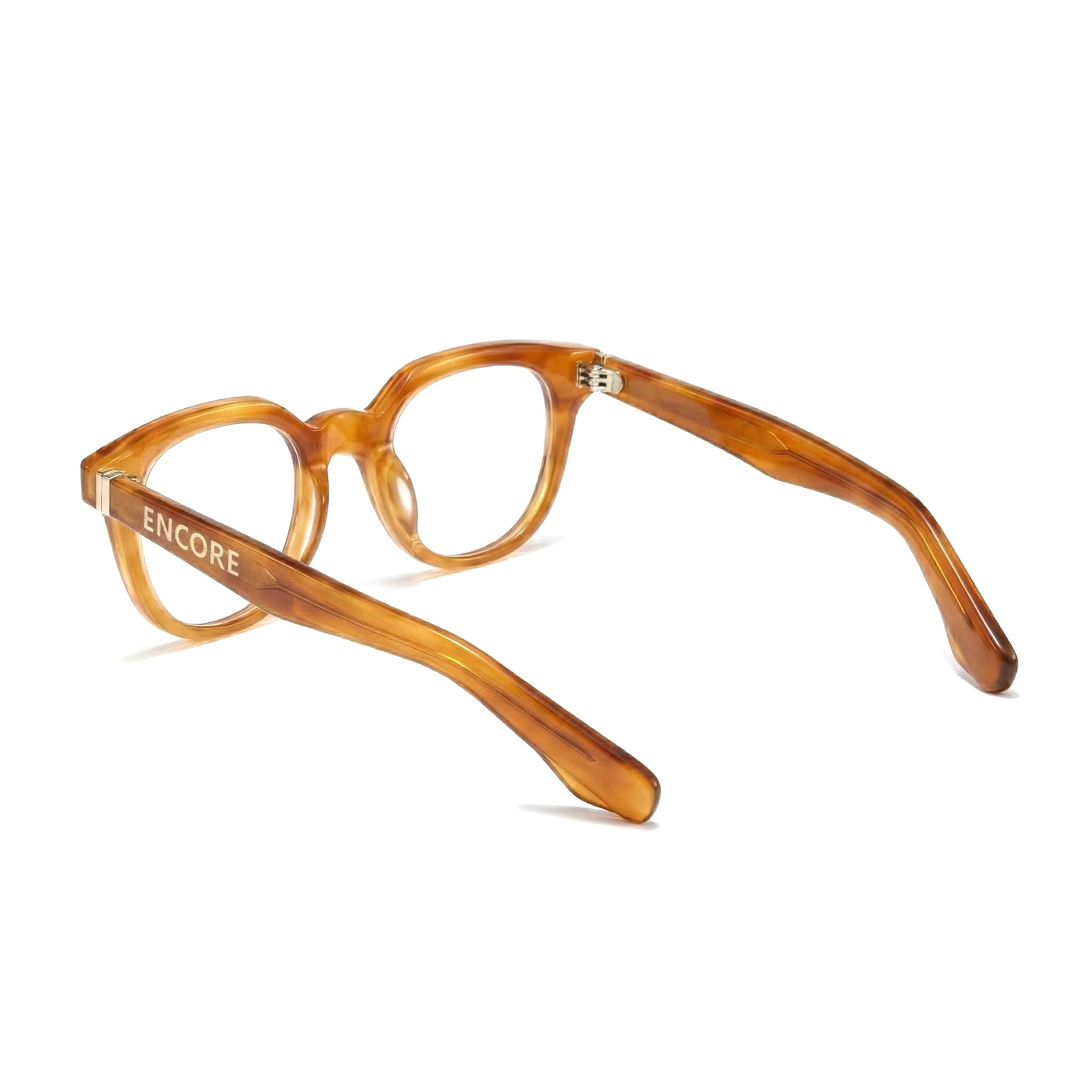 Encore Finesse glasses closeup side view in light brown gold frames
