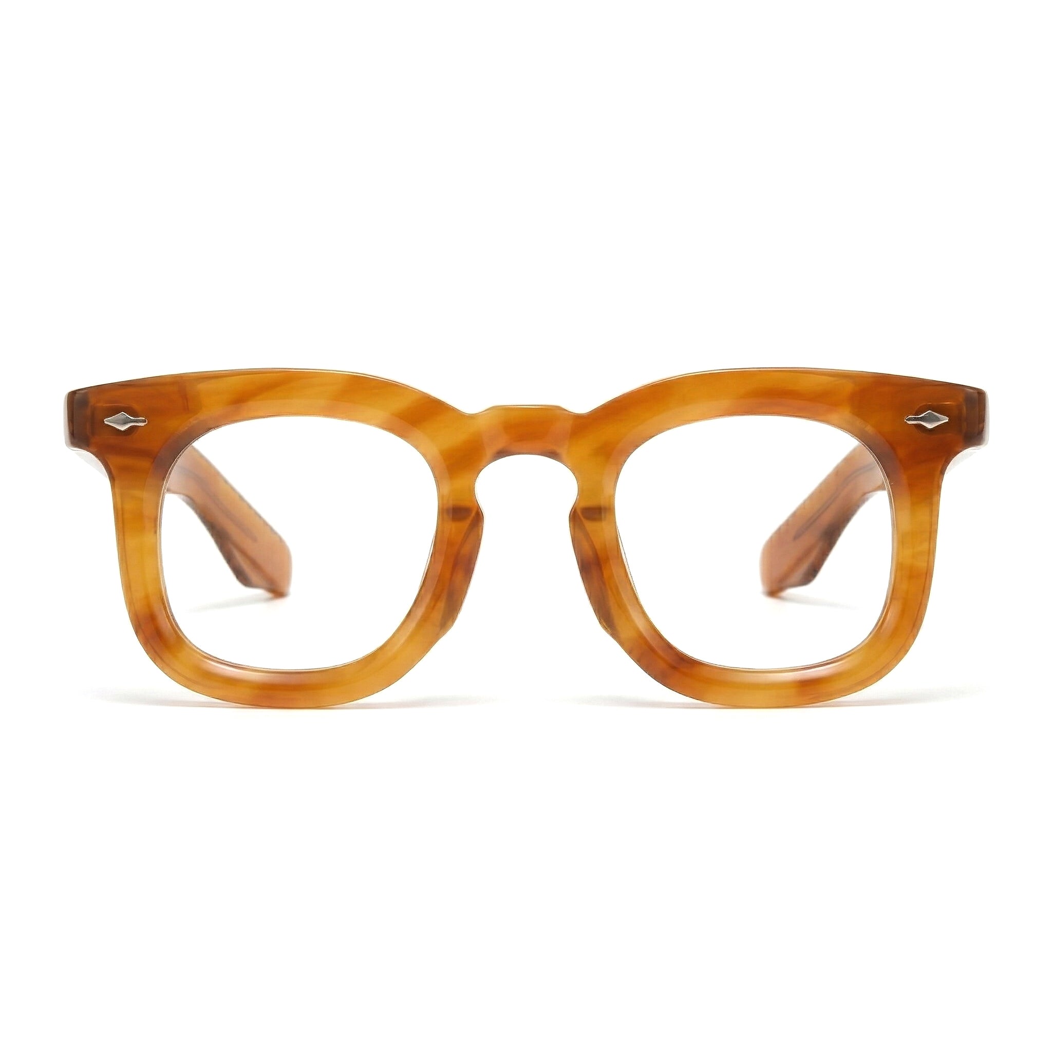 Encore Imperial glasses closeup front view in light brown golden frames