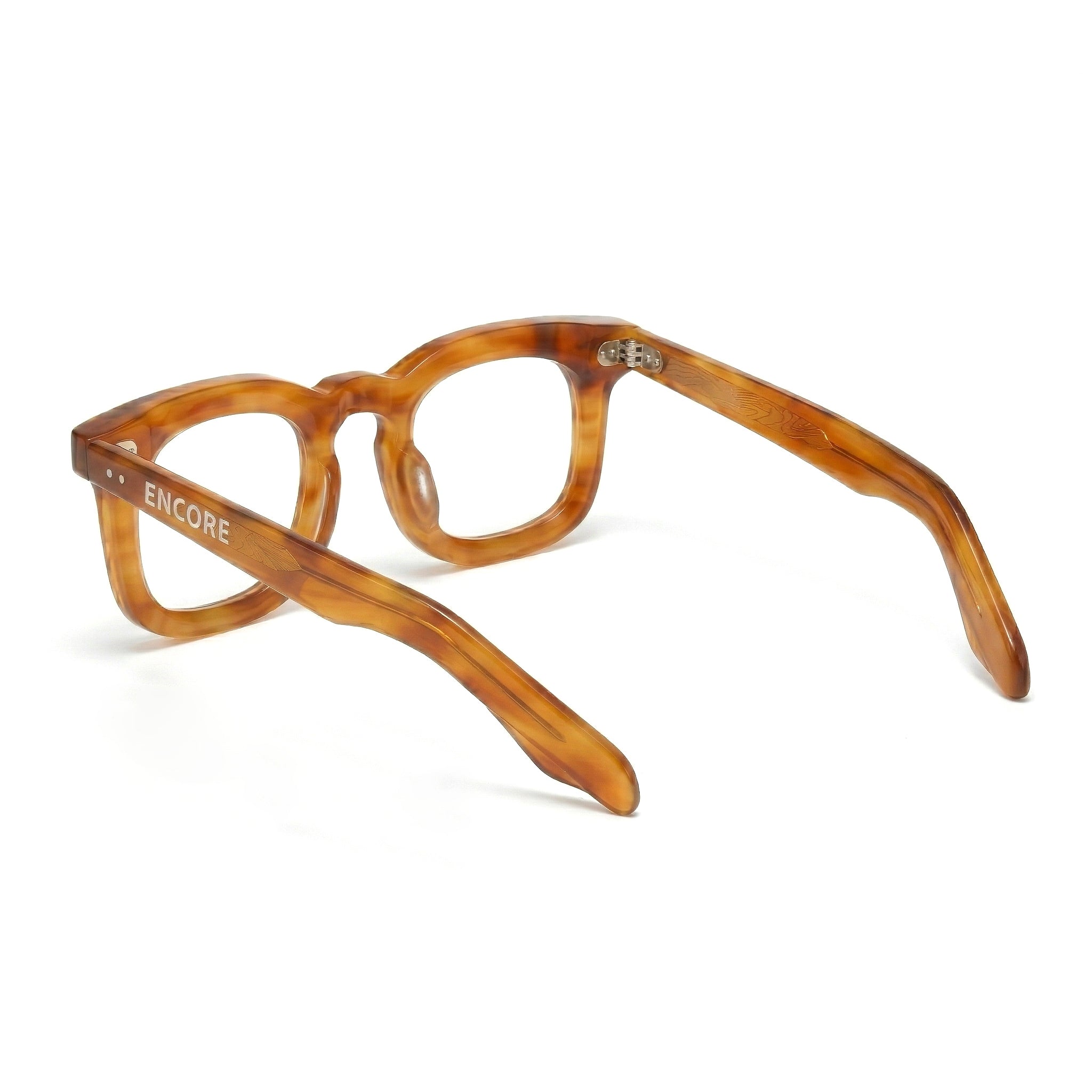 Encore Imperial glasses closeup side view in light brown golden frames