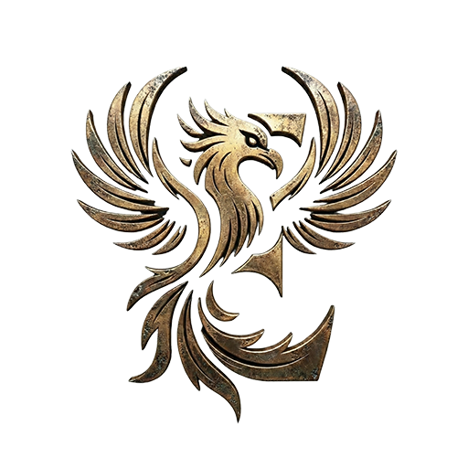Encore Glasses gold phoenix logo with E emblem