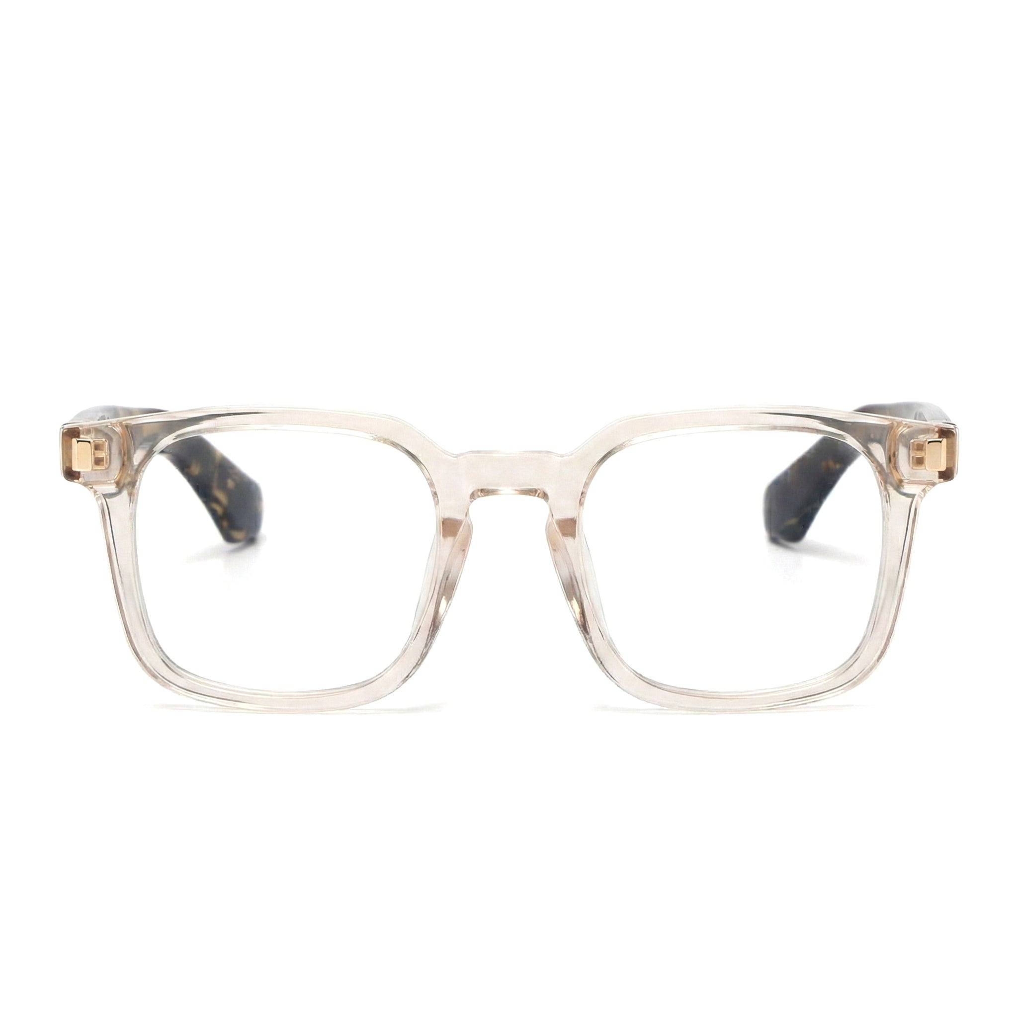 Encore Prestige glasses closeup front view in champagne gold frames