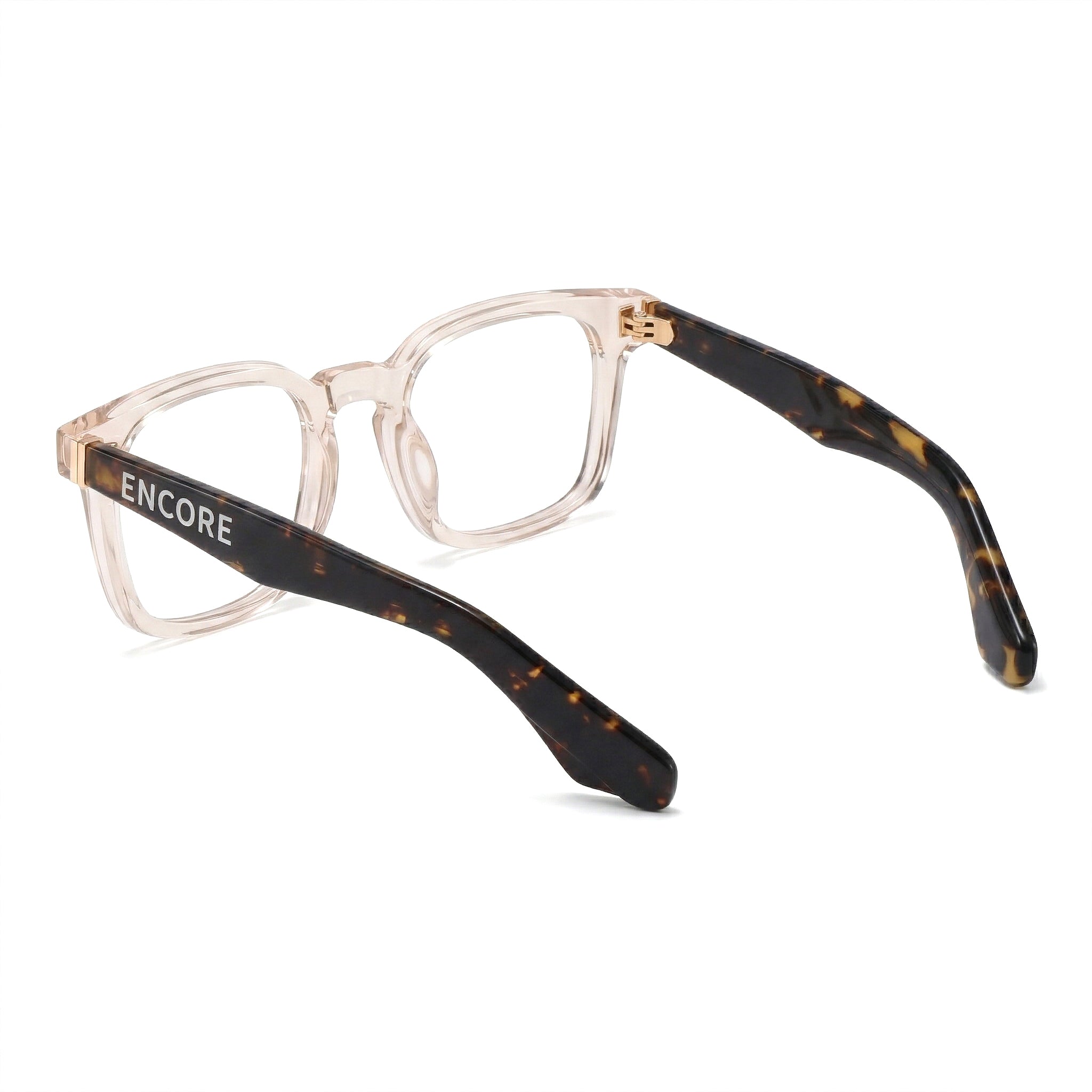 Encore Prestige glasses closeup side view in champagne gold frames