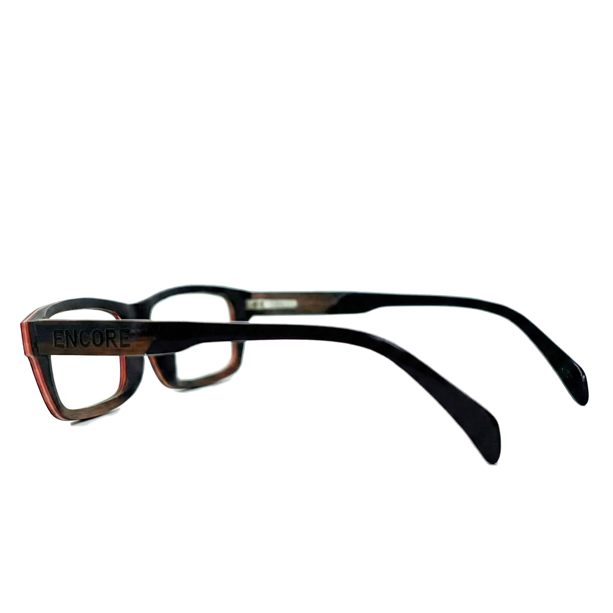 Encore Sovereign glasses closeup side view in ebony wood frames