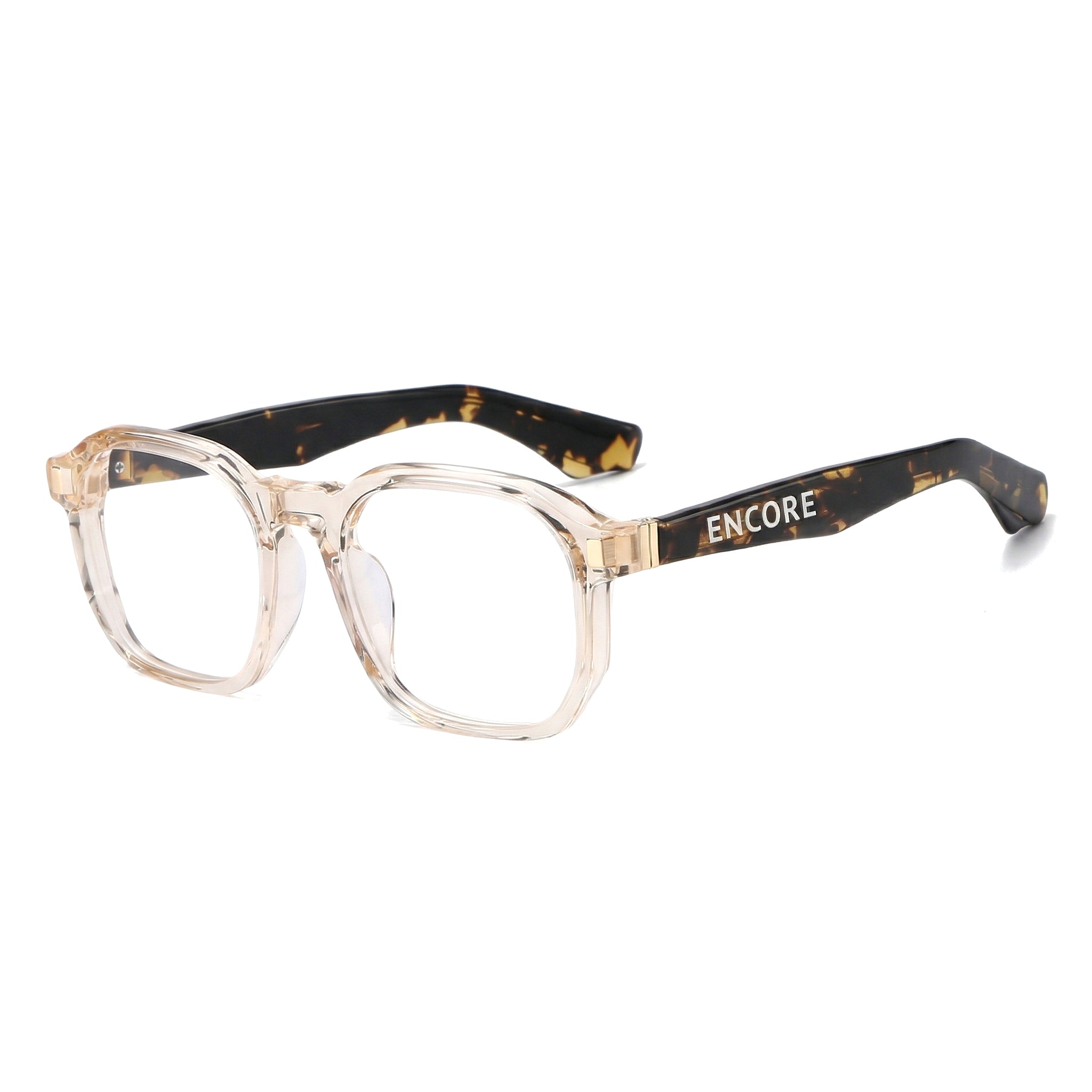 Encore Splendor glasses closeup 45-degree view in champagne gold frames