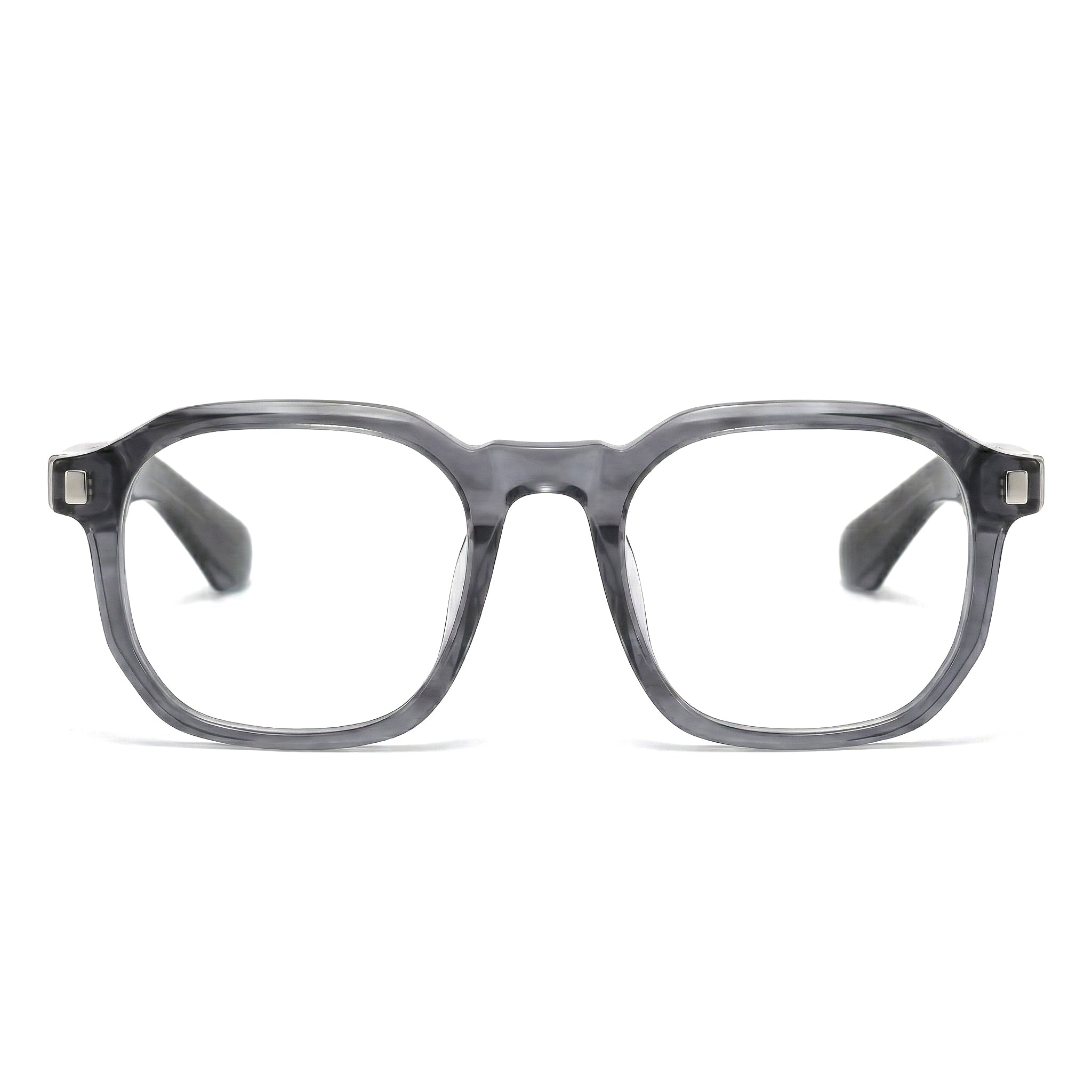 Encore Splendor glasses closeup front view in gray silver frames