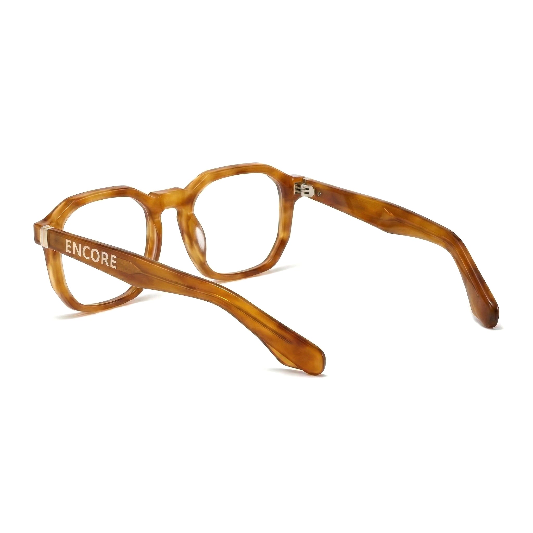 Encore Splendor glasses closeup side view in light brown gold frames