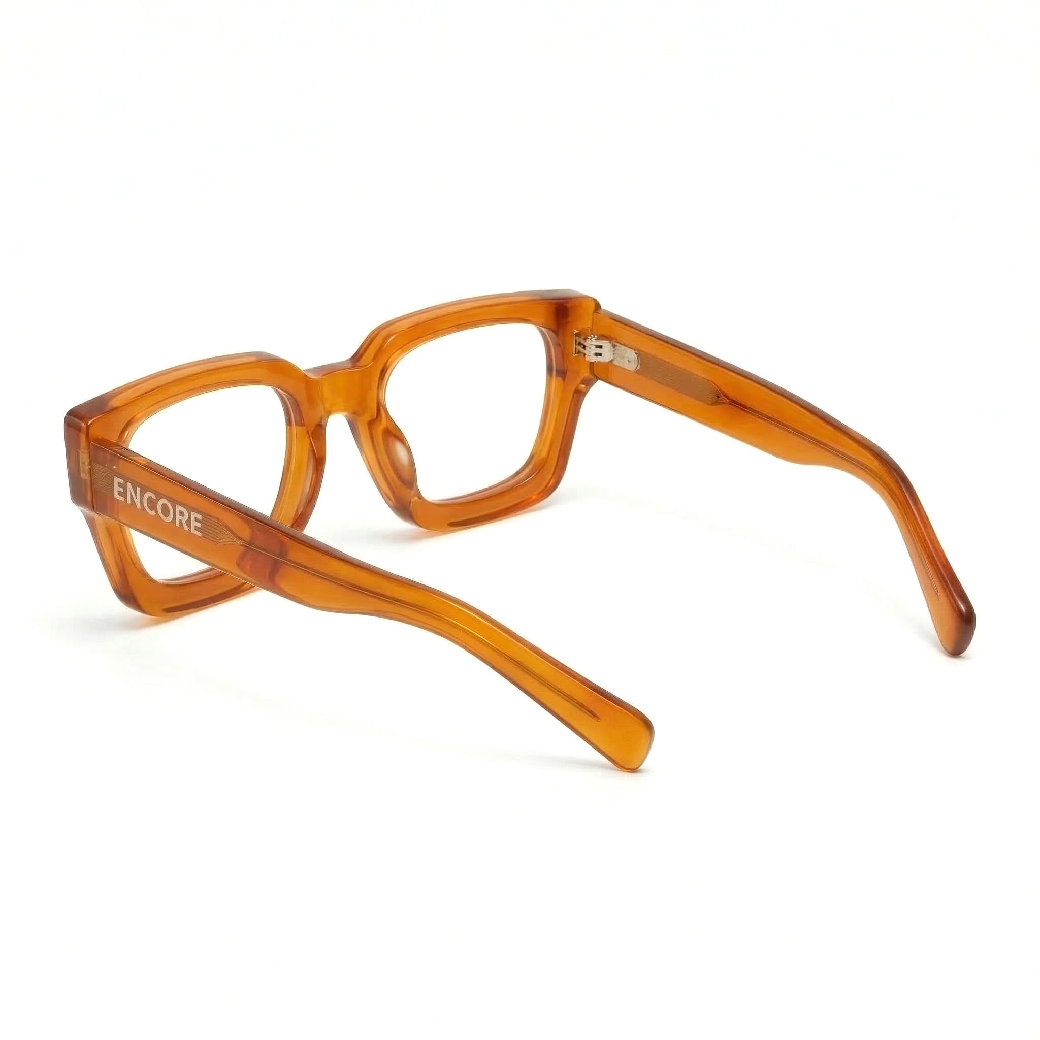 Encore Supreme glasses closeup side view in orange frames