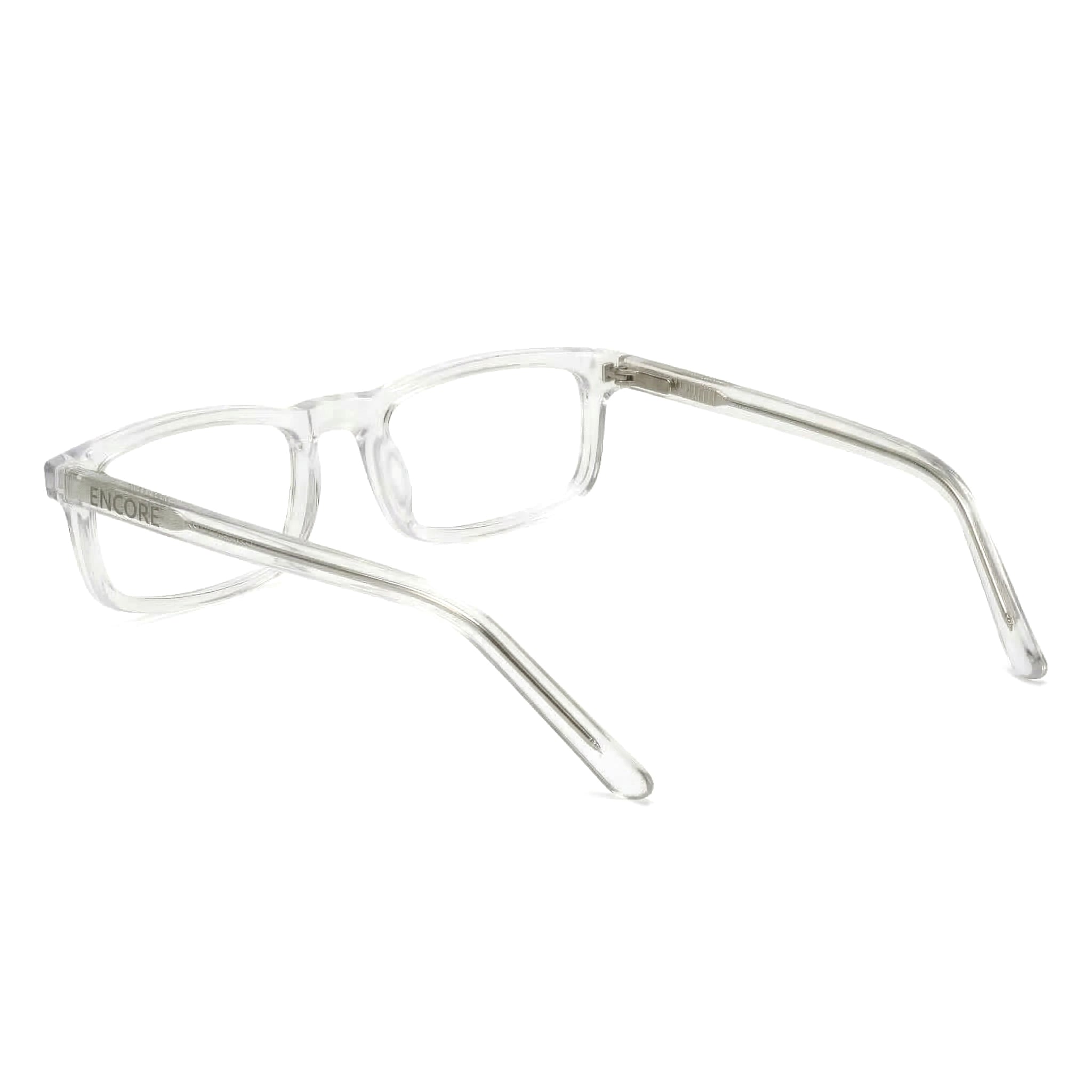 Encore Zenith glasses closeup side view in transparent frames