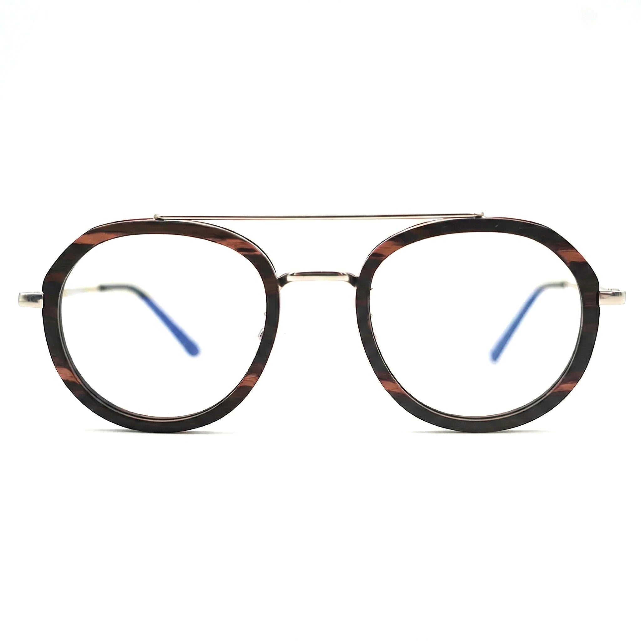 Encore Brilliance glasses closeup front view in ebony wood frames