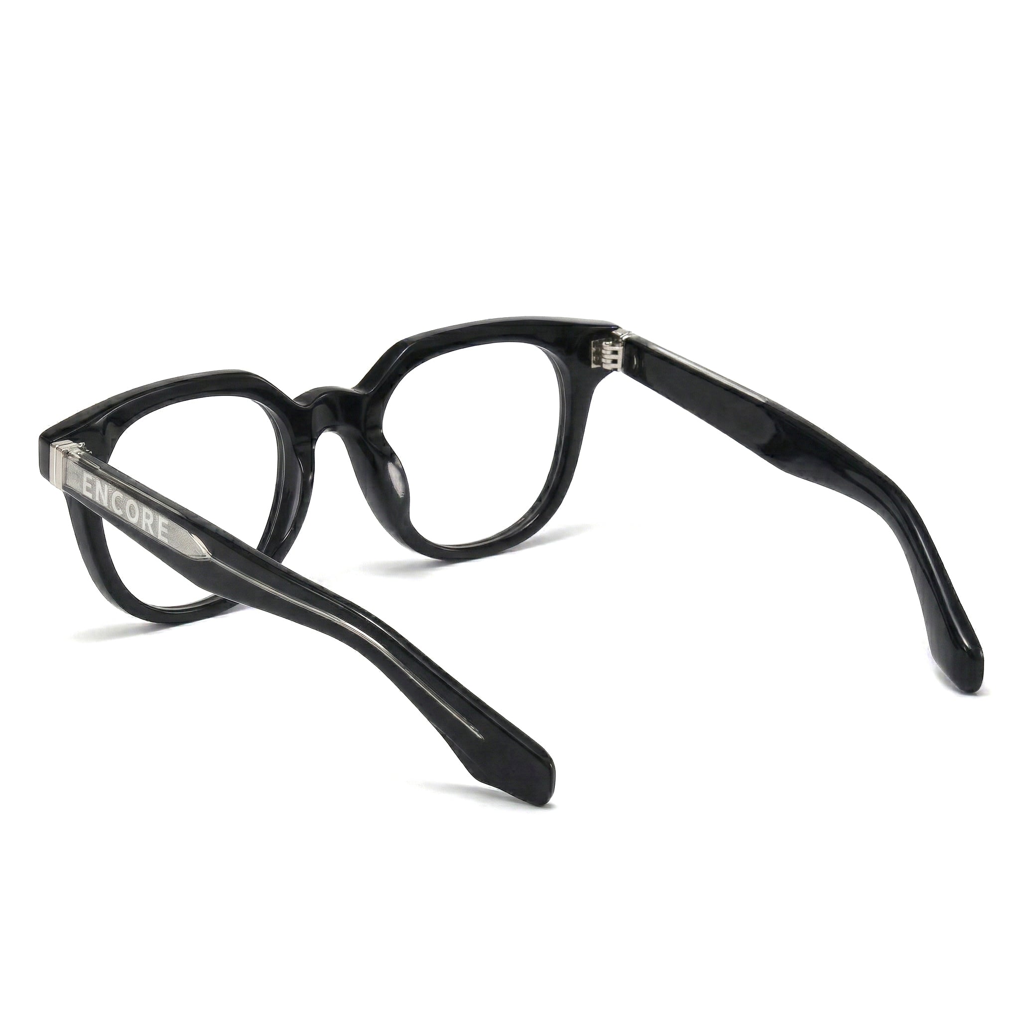 Encore Finesse glasses closeup side view in black silver frames