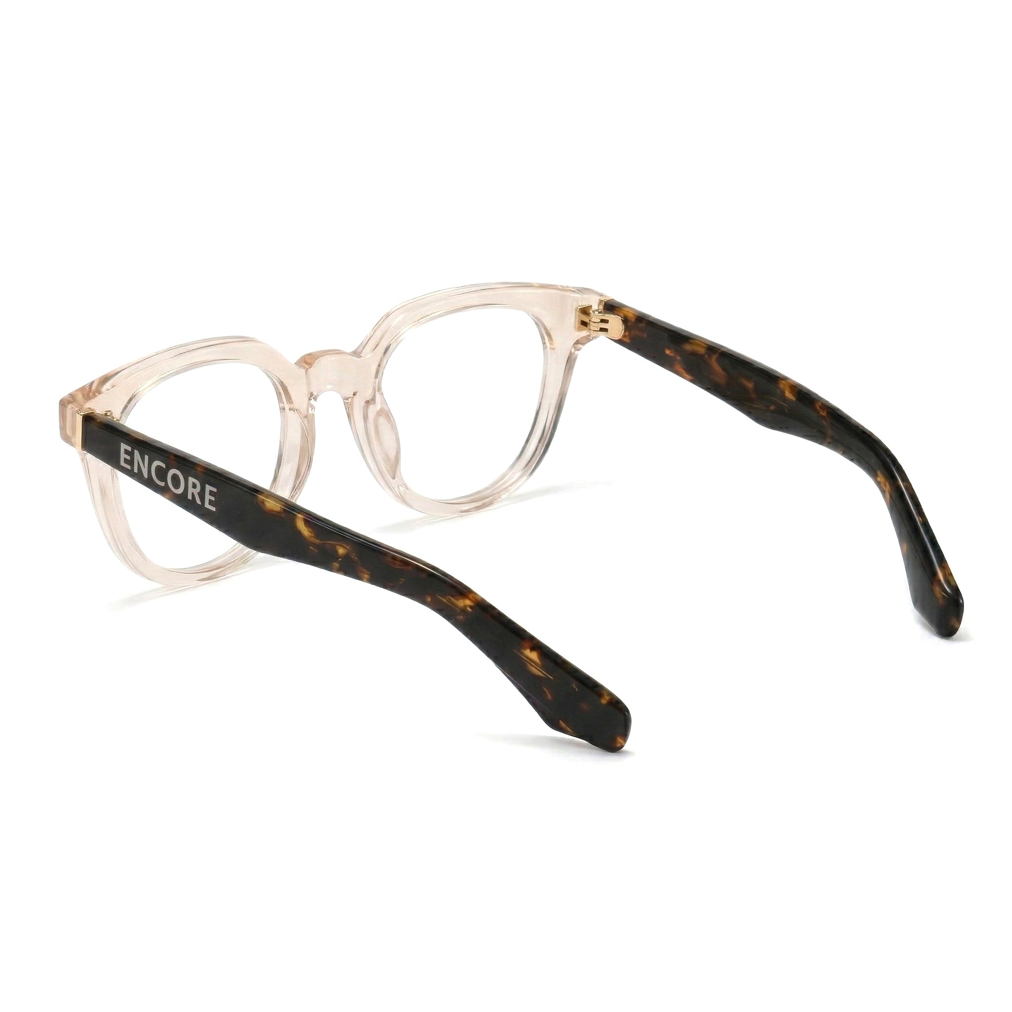 Encore Finesse glasses closeup side view in champagne gold frames