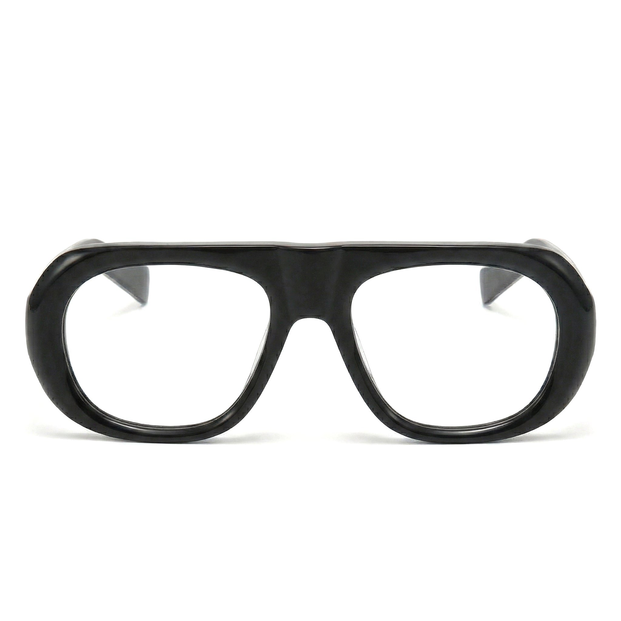 Encore Iconic glasses closeup front view in black golden frames