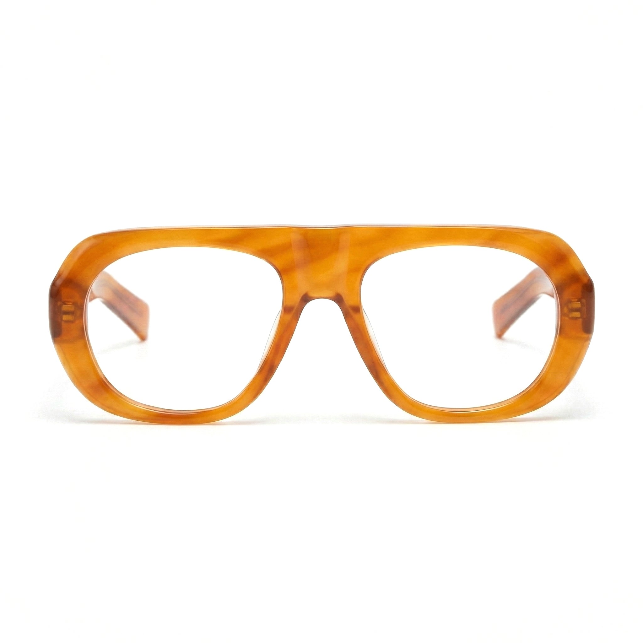 Encore Iconic glasses closeup front view in light brown golden frames