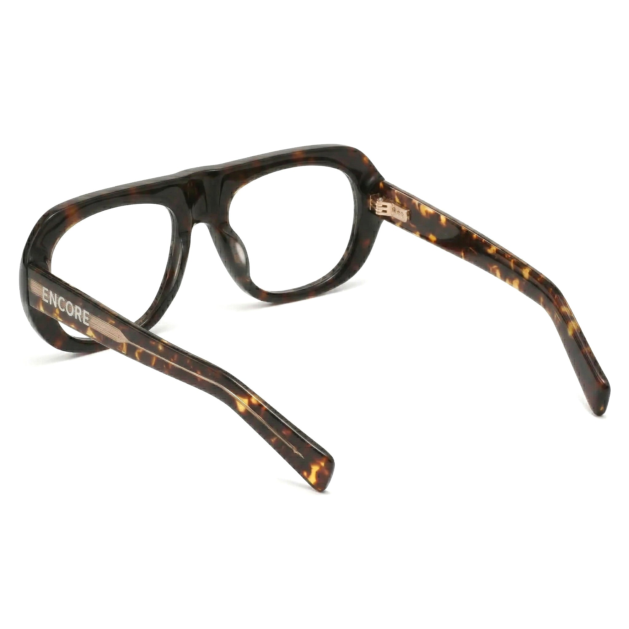 Encore Iconic glasses closeup side view in tortoiseshell golden frames