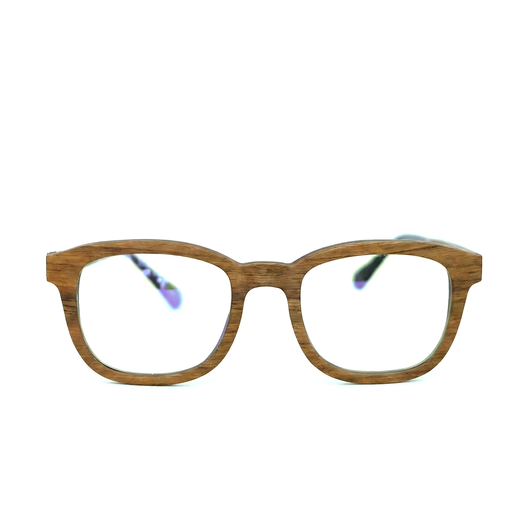 Encore Noble glasses closeup front view in black walnut wood frames