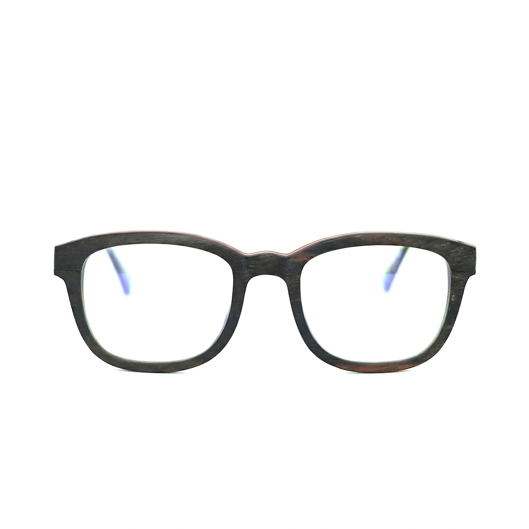 Encore Pinnacle glasses closeup front view in ebony wood frames