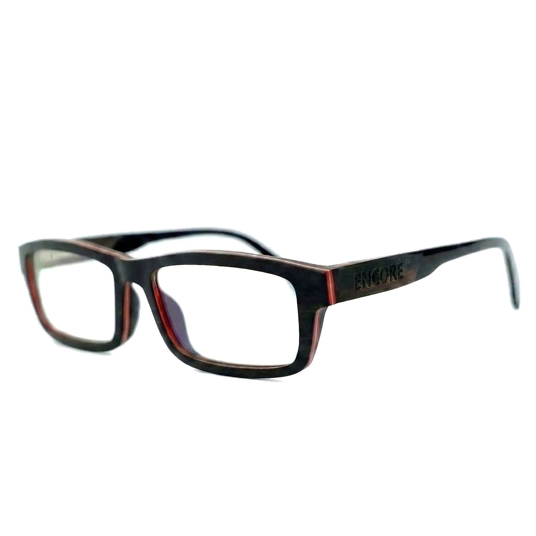 Encore Sovereign glasses closeup 45-degree view in ebony wood frames