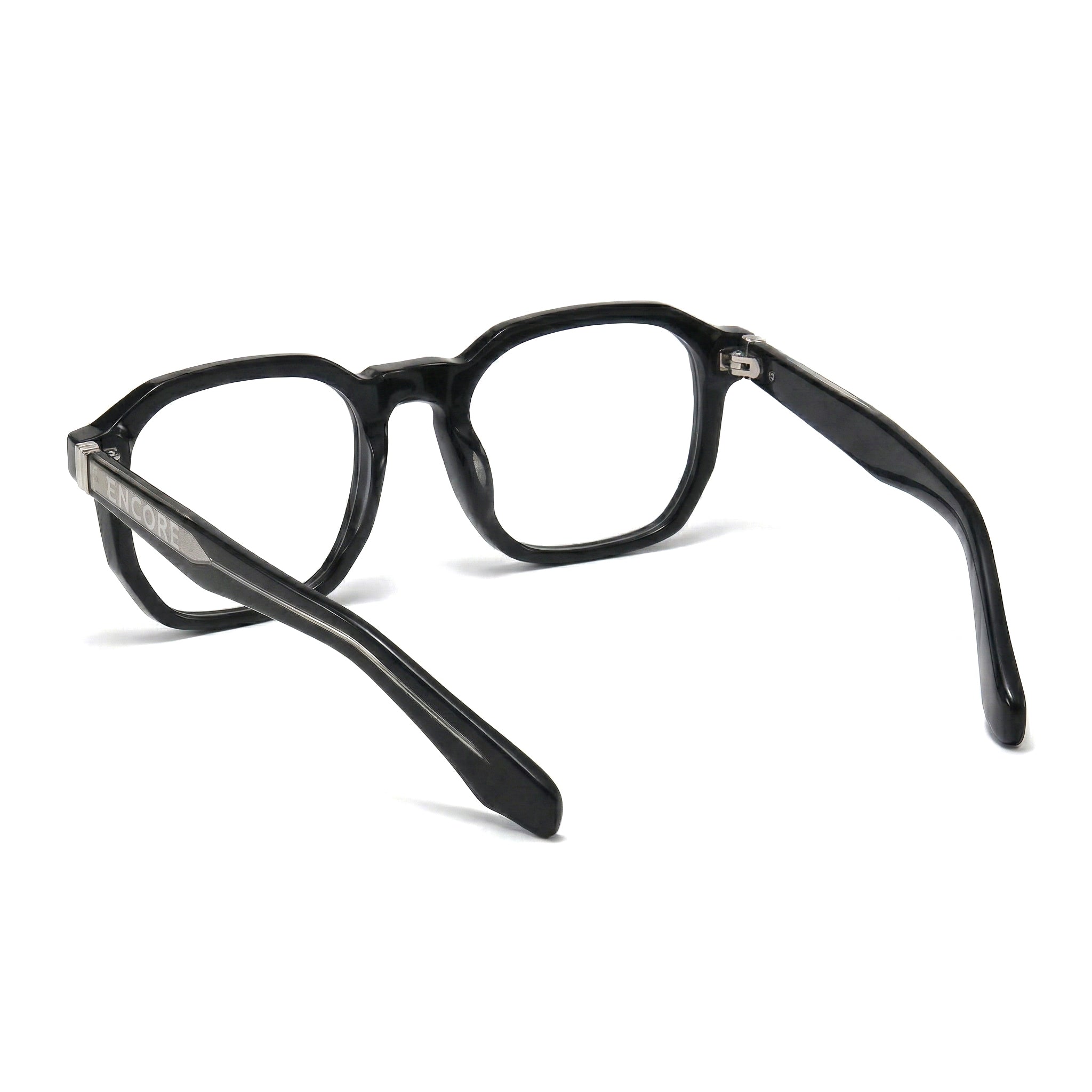 Encore Splendor glasses closeup side view in black silver frames