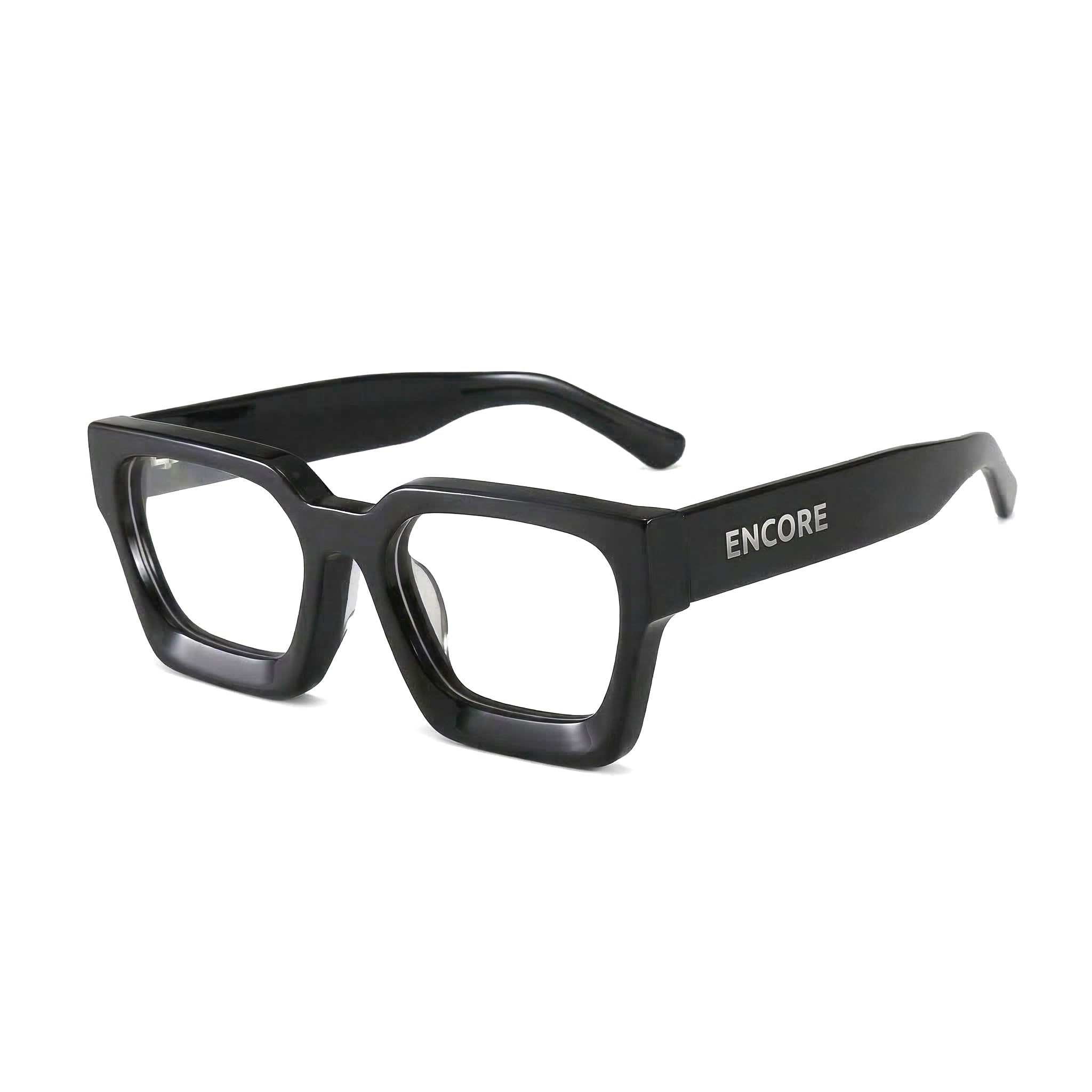 Encore Supreme glasses closeup 45-degree view in black frames