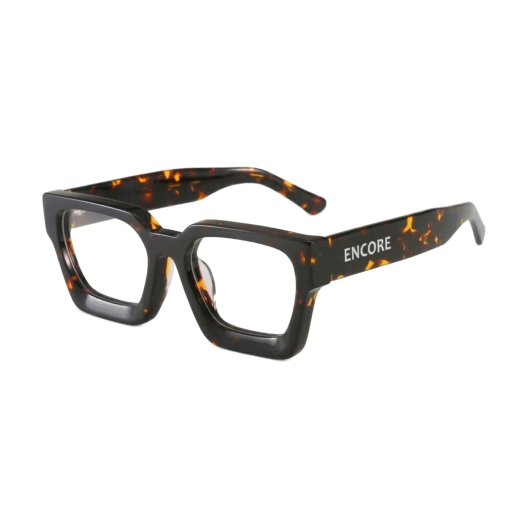 Encore Supreme glasses closeup 45-degree view in new tortie frames