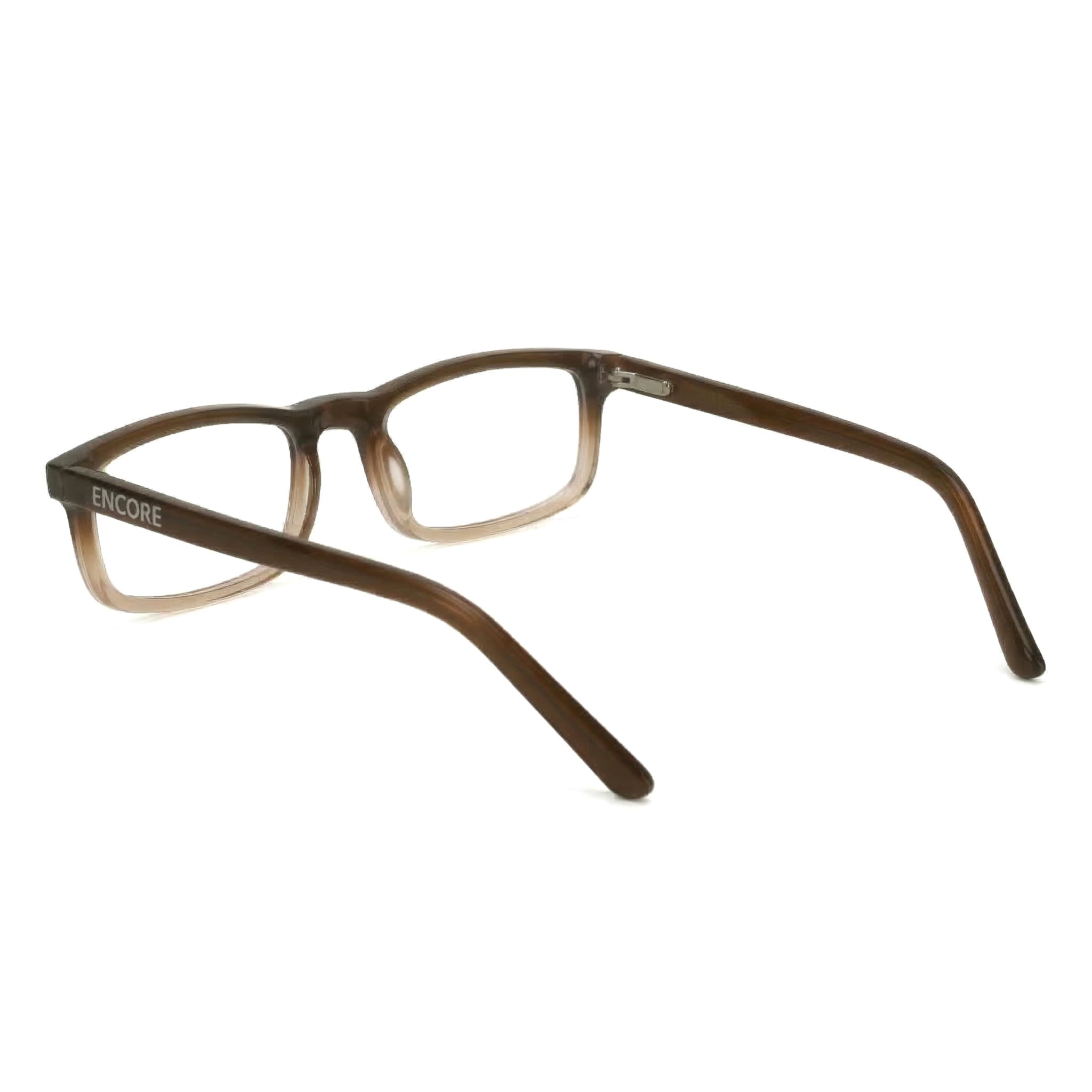 Encore Zenith glasses closeup side view in brown frames